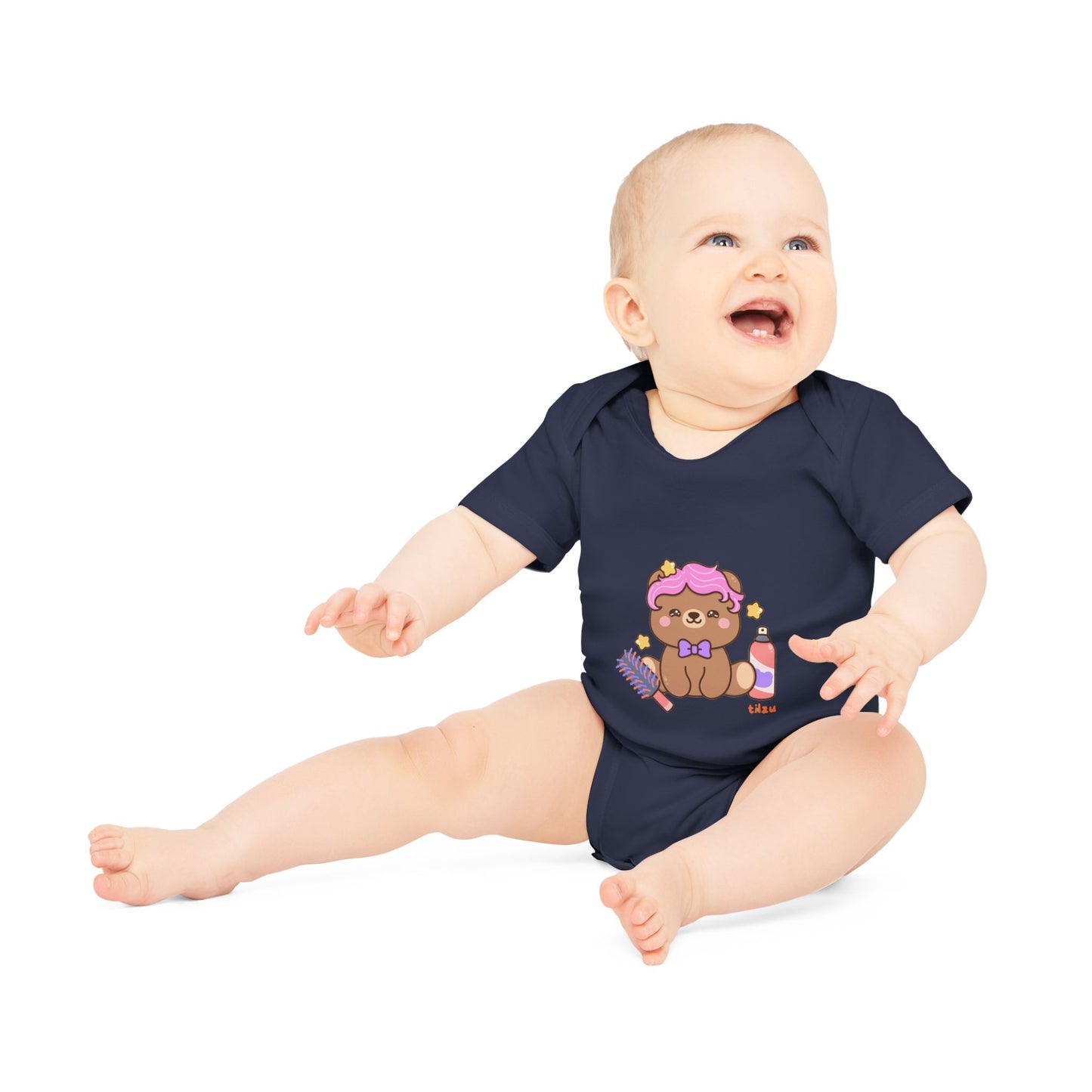 Tilzu Baby Organic Short Sleeve Onesie Hair Bear