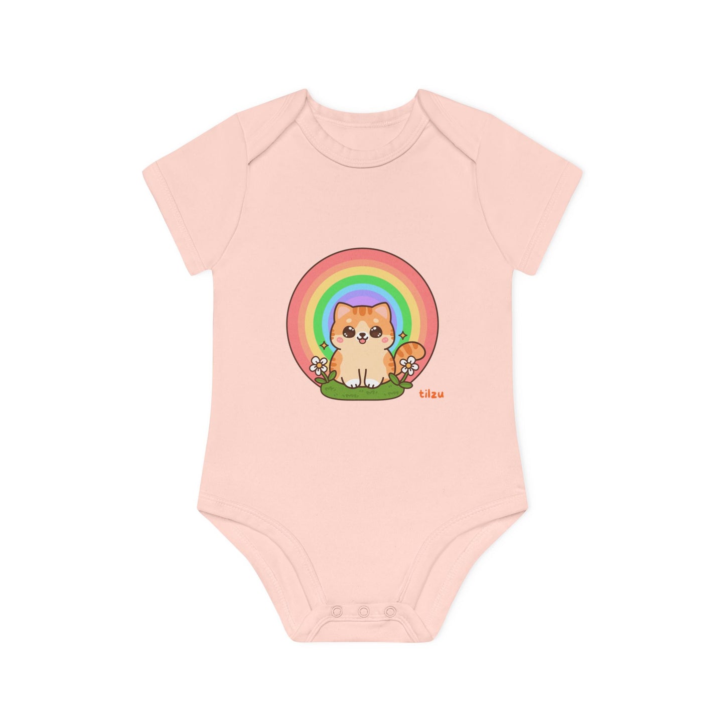 Tilzu Baby Organic Short Sleeve Onesie Kitten under Rainbow