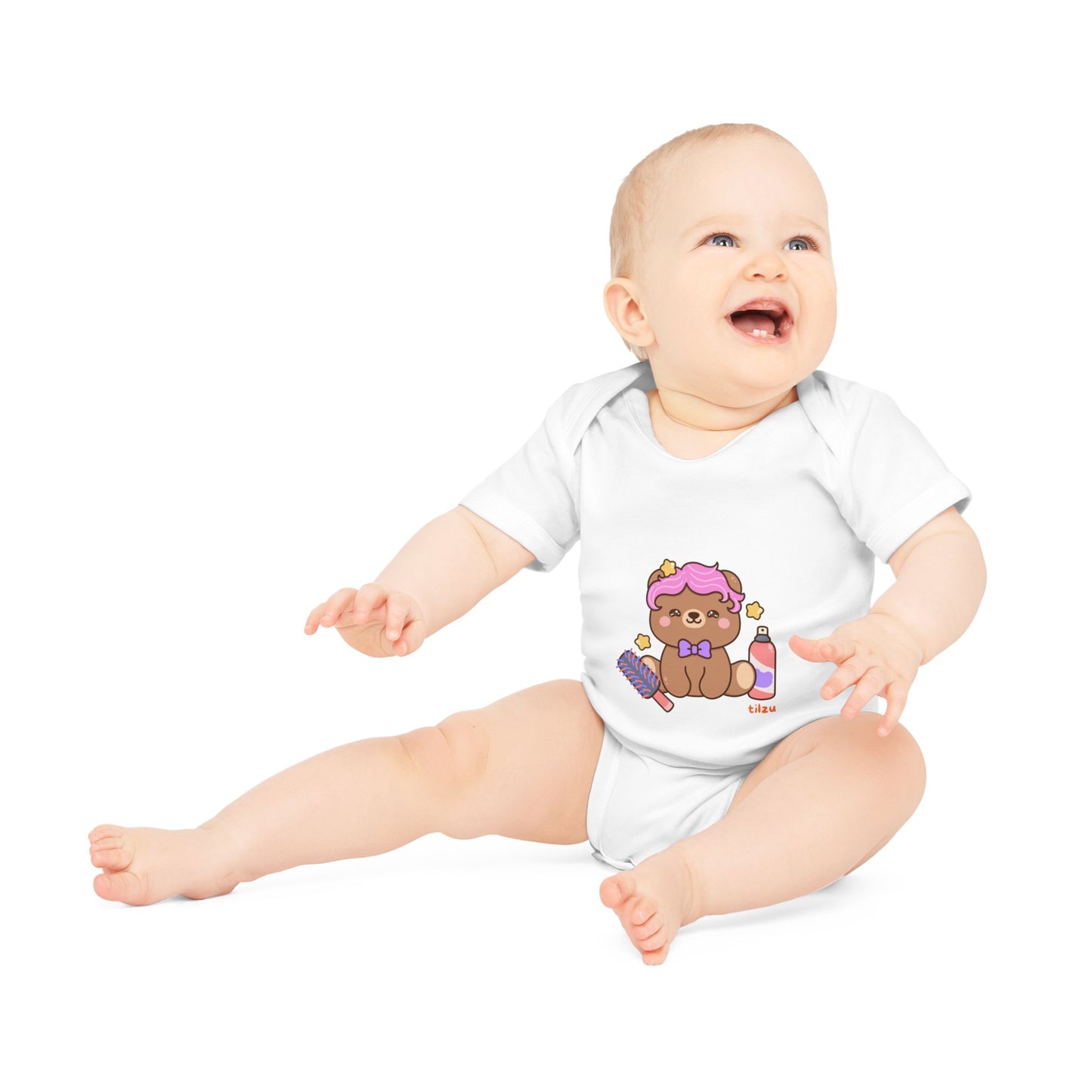 Tilzu Baby Organic Short Sleeve Onesie Hair Bear