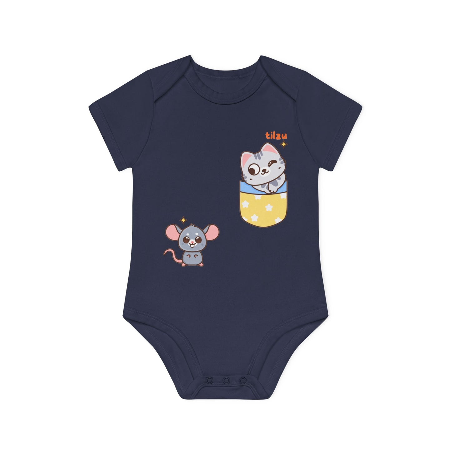 Tilzu Baby Organic Short Sleeve Onesie Cat and Mouse