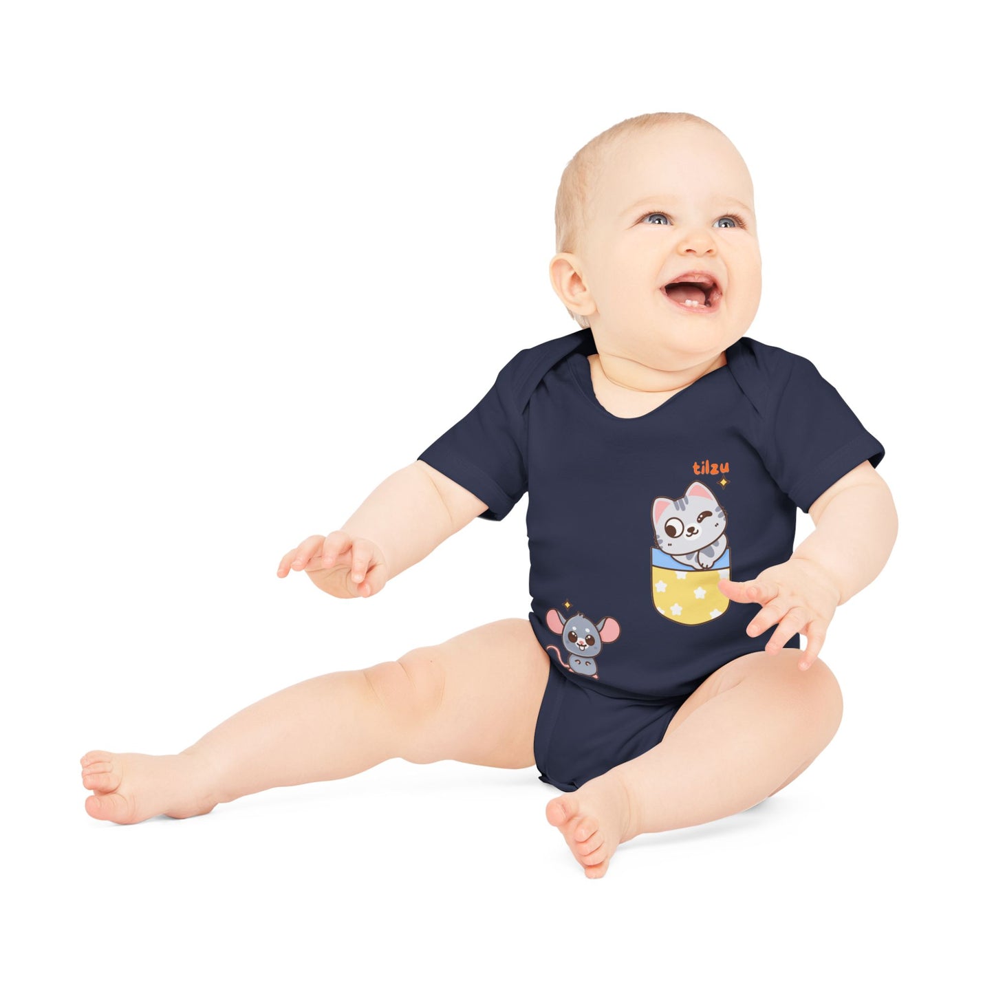 Tilzu Baby Organic Short Sleeve Onesie Cat and Mouse