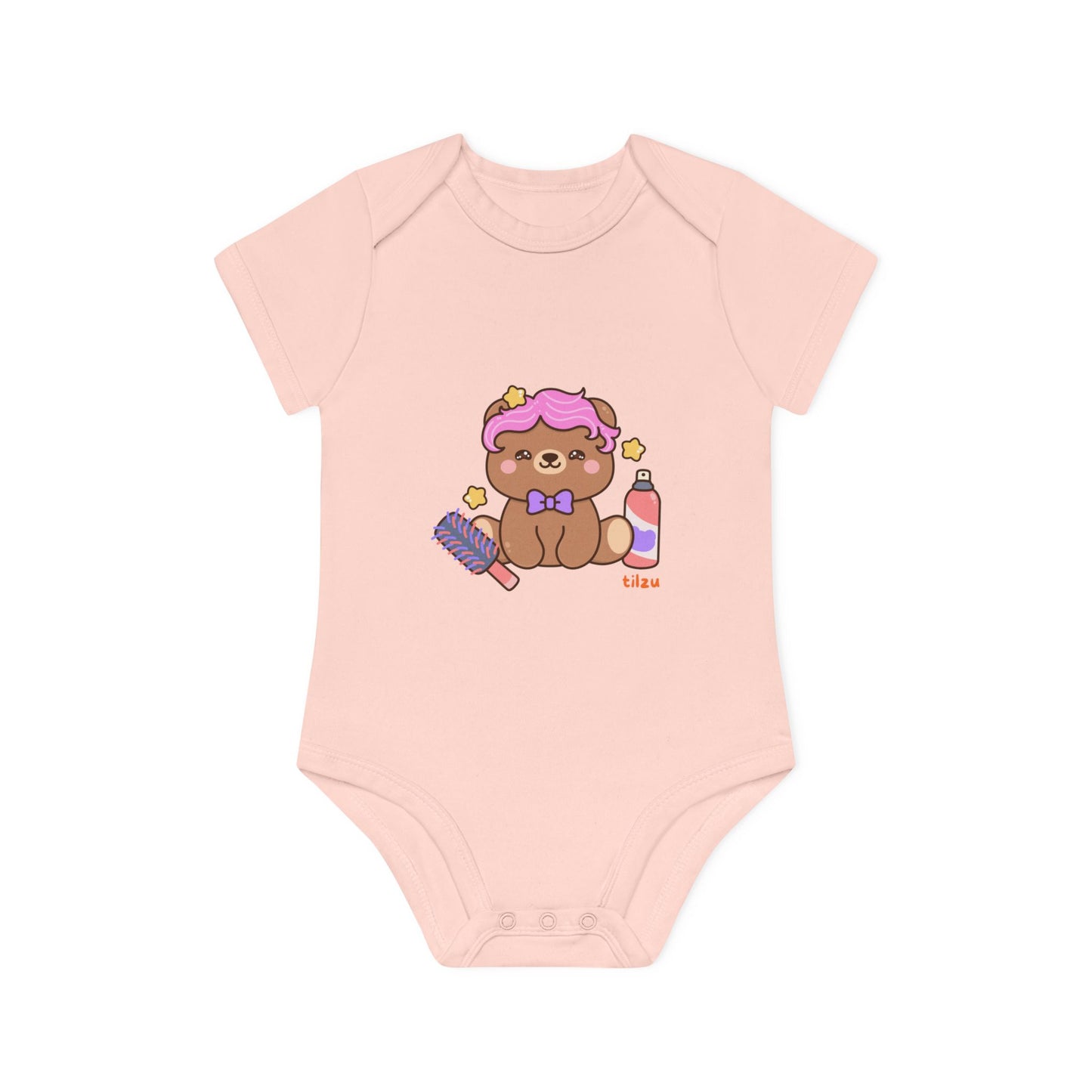 Tilzu Baby Organic Short Sleeve Onesie Hair Bear