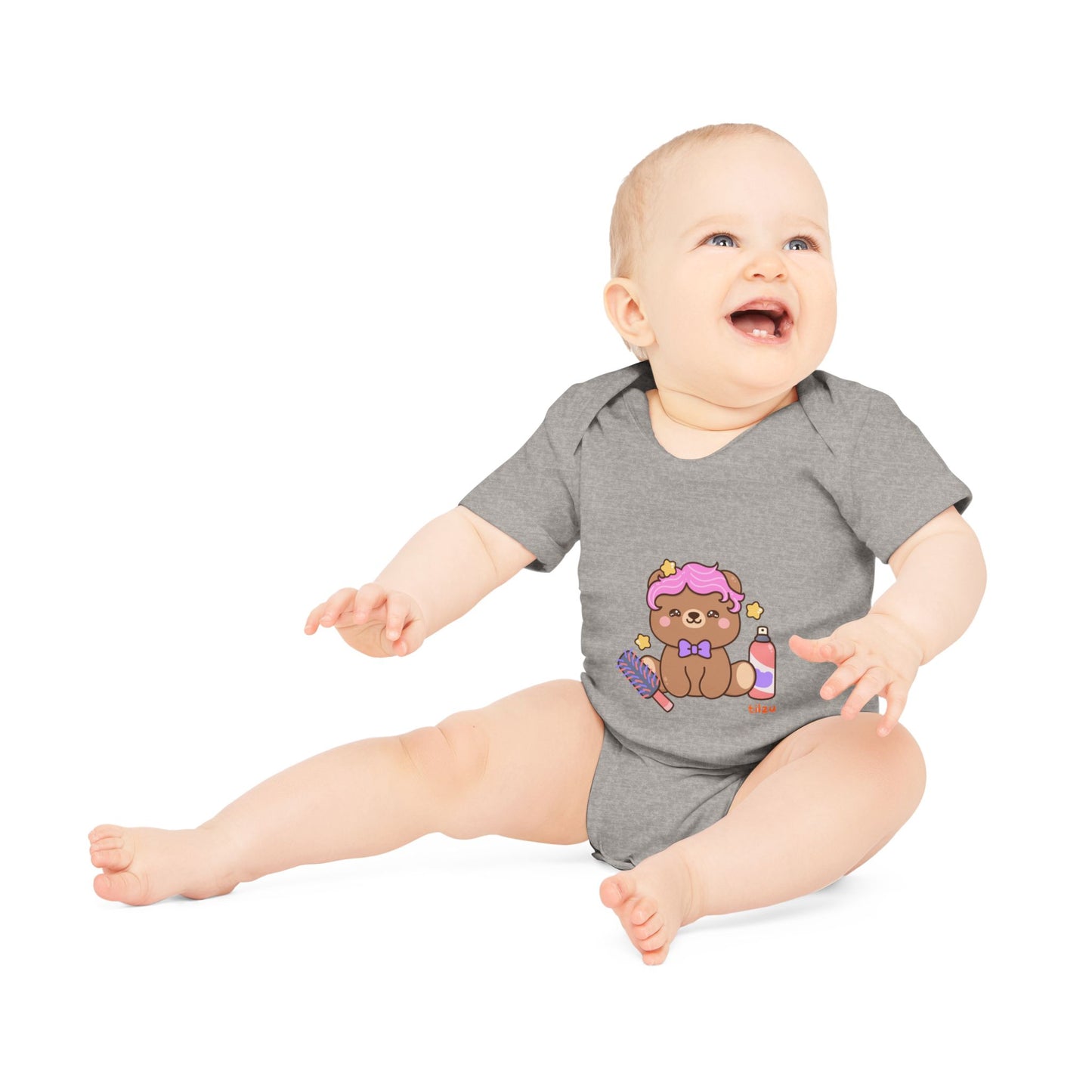 Tilzu Baby Organic Short Sleeve Onesie Hair Bear