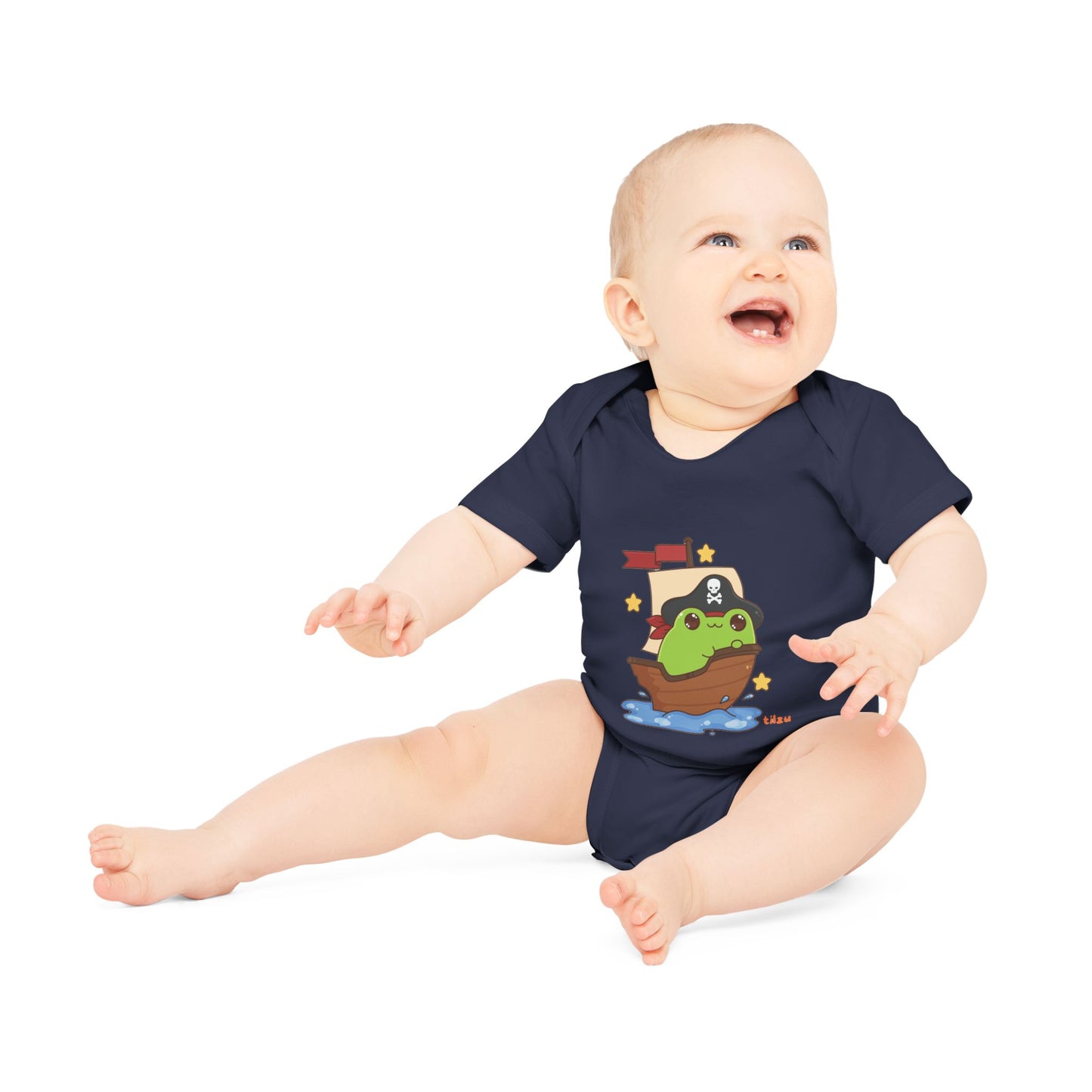 Tilzu Baby Organic Short Sleeve Onesie Frog on a Ship