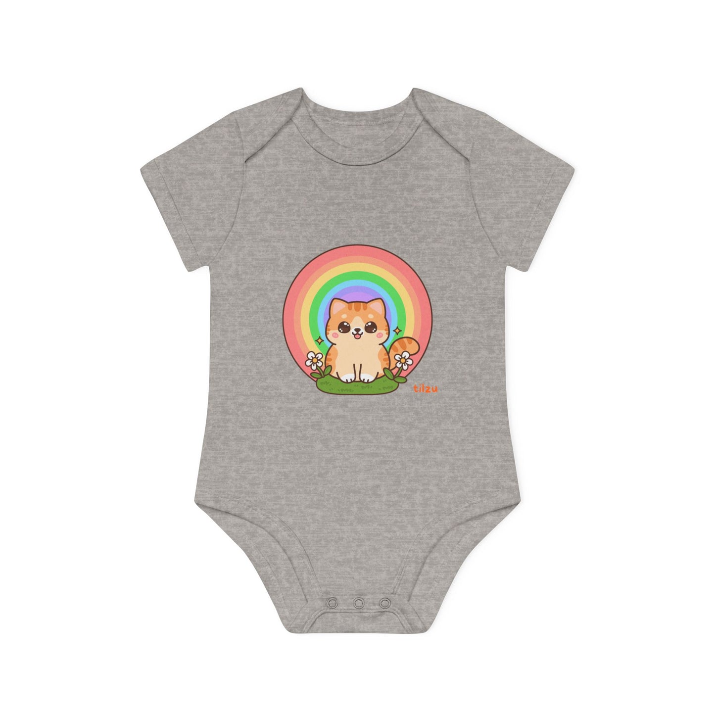 Tilzu Baby Organic Short Sleeve Onesie Kitten under Rainbow