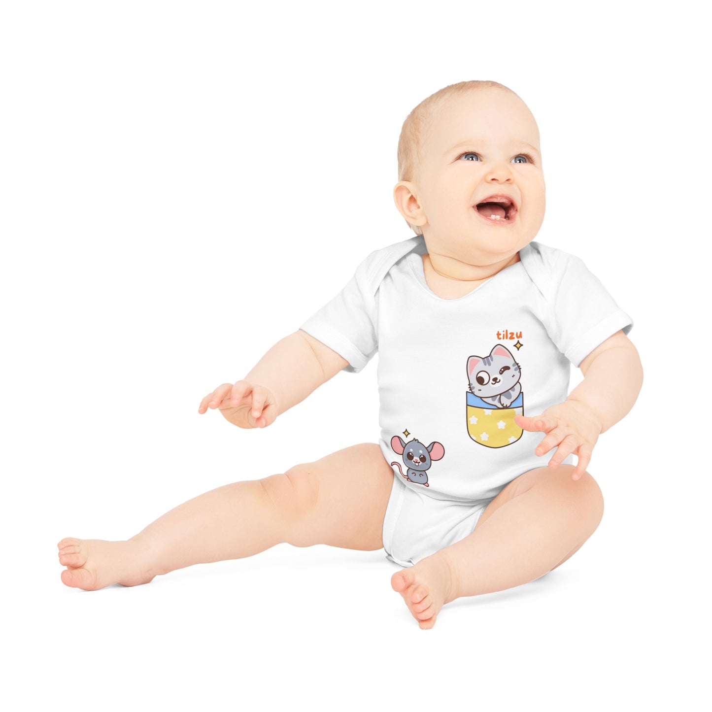 Tilzu Baby Organic Short Sleeve Onesie Cat and Mouse