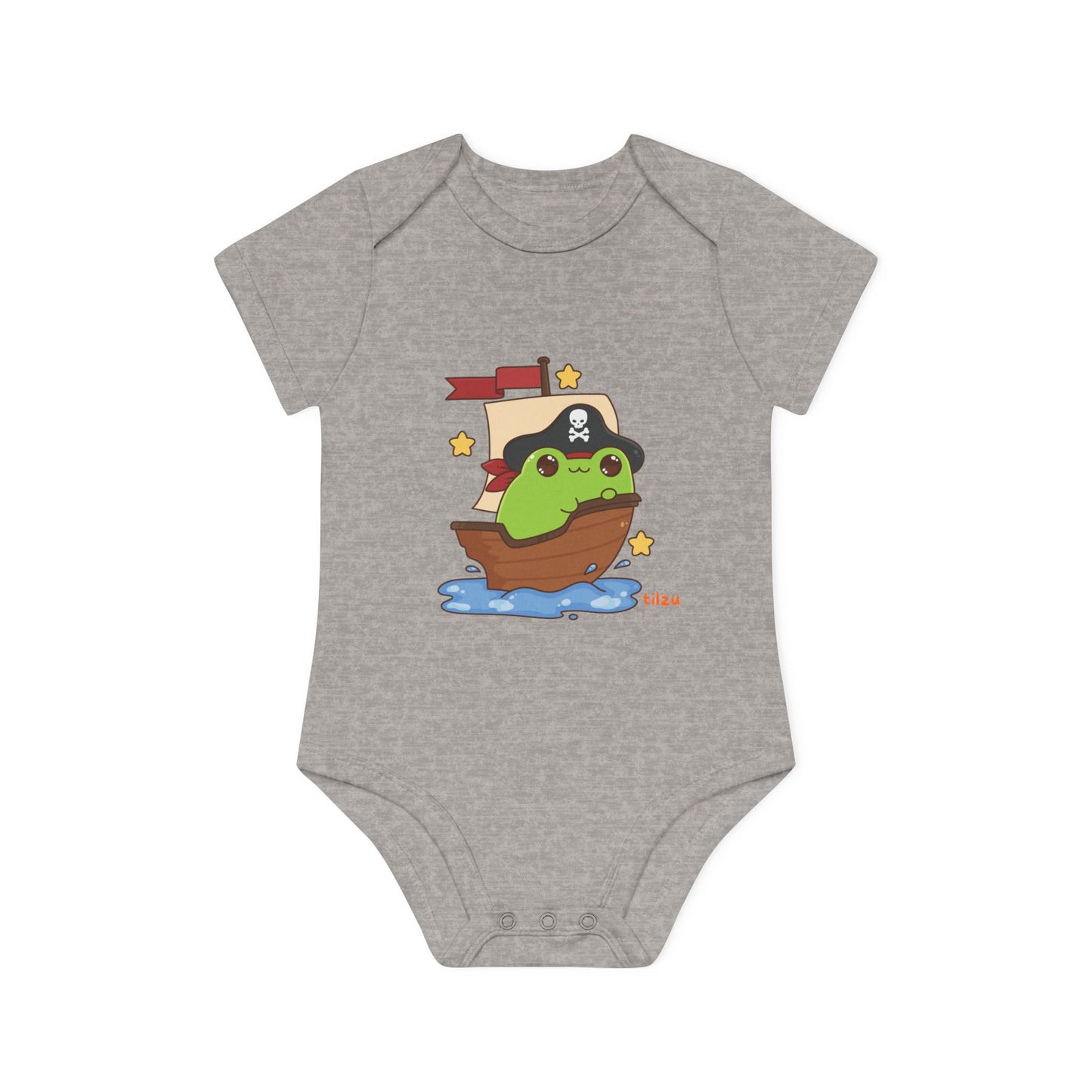 Tilzu Baby Organic Short Sleeve Onesie Frog on a Ship