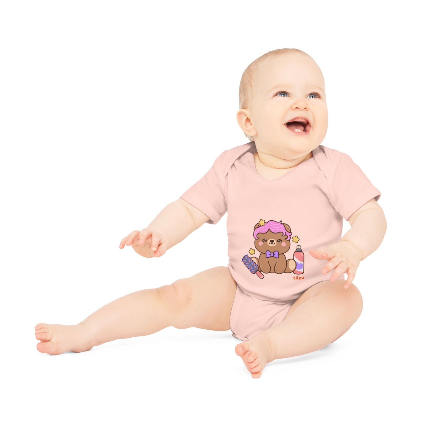 Tilzu Baby Organic Short Sleeve Onesie Hair Bear