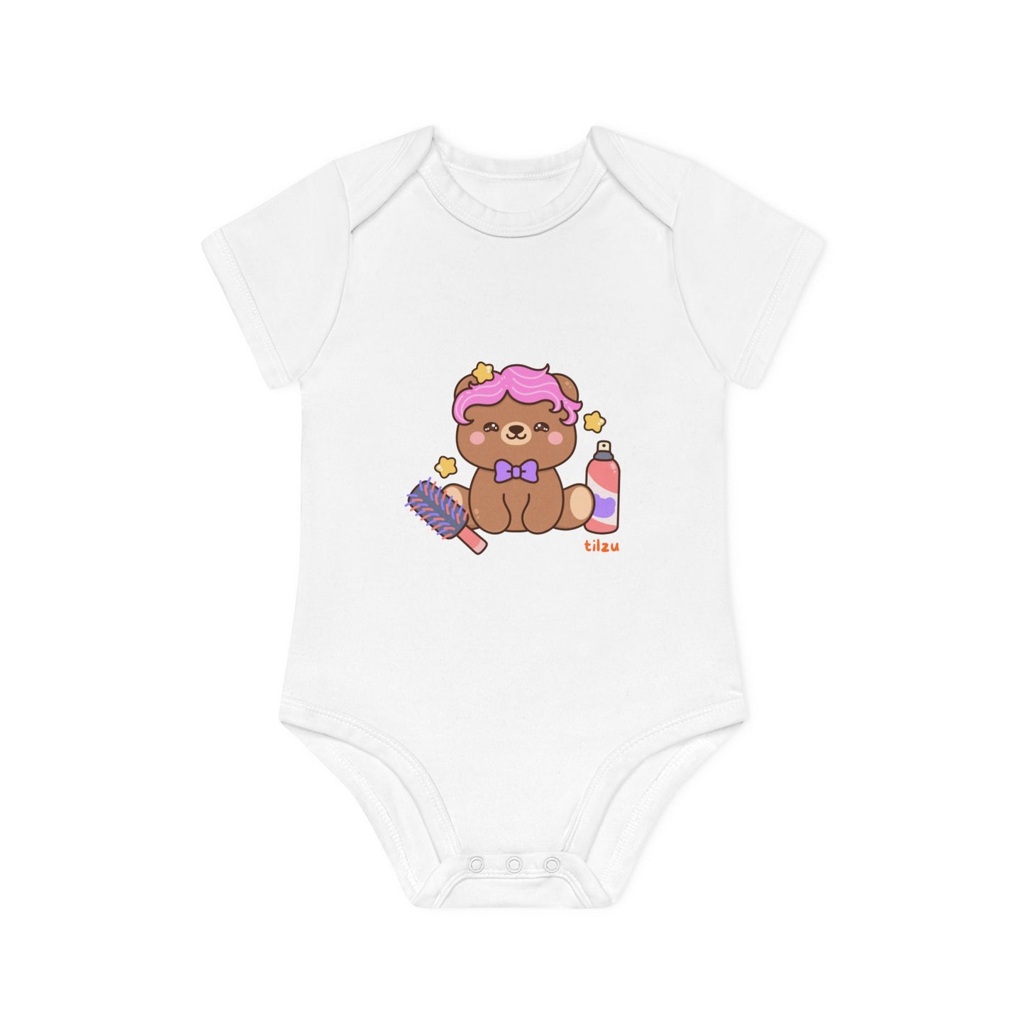 Tilzu Baby Organic Short Sleeve Onesie Hair Bear