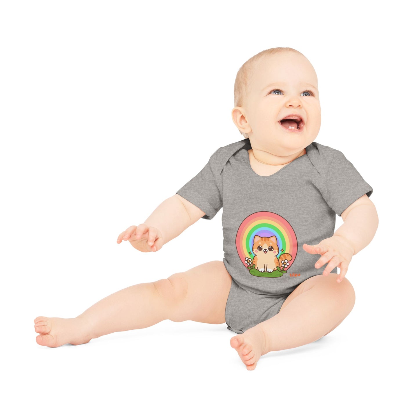 Tilzu Baby Organic Short Sleeve Onesie Kitten under Rainbow