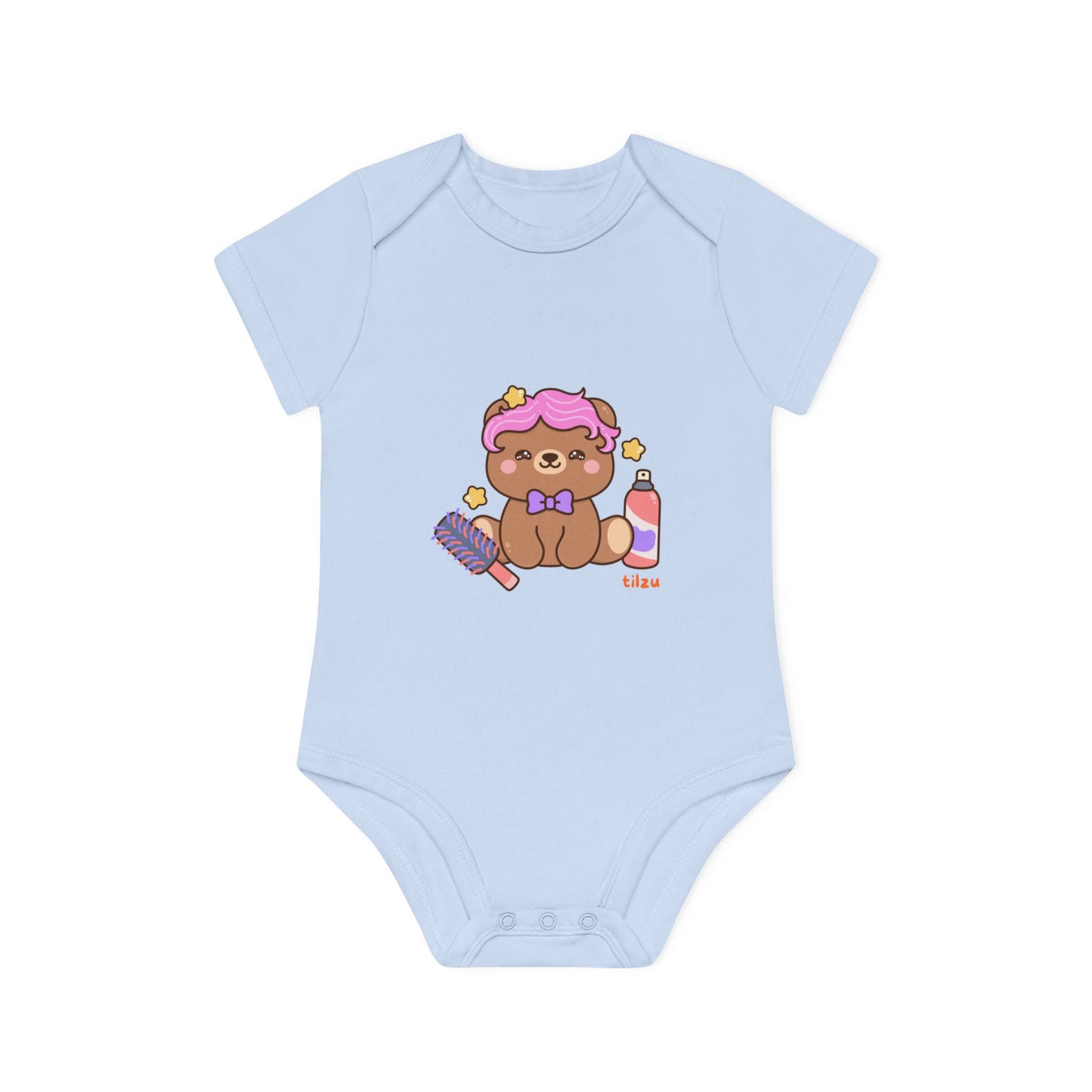 Tilzu Baby Organic Short Sleeve Onesie Hair Bear