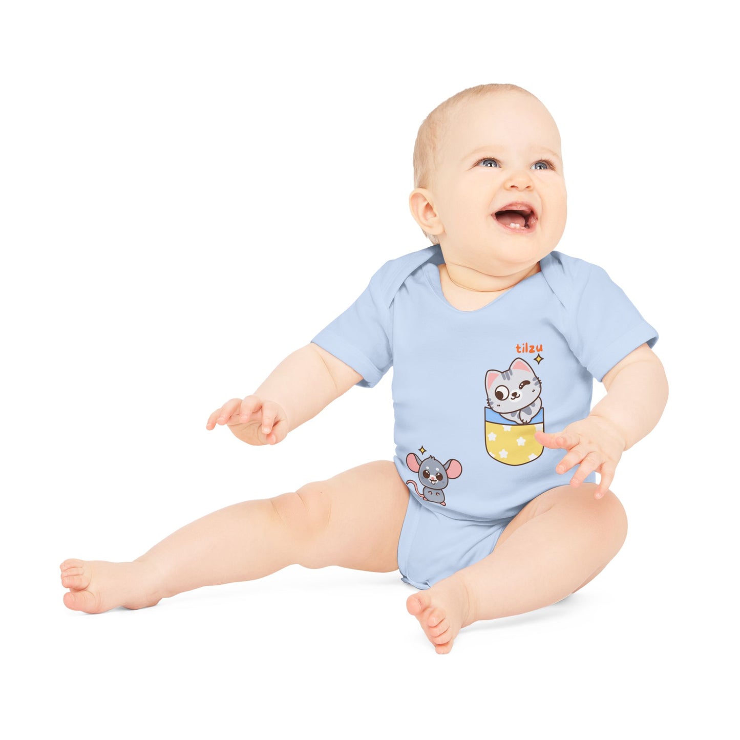 Tilzu Baby Organic Short Sleeve Onesie Cat and Mouse