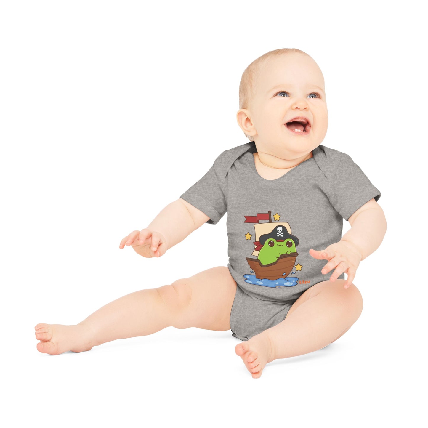 Tilzu Baby Organic Short Sleeve Onesie Frog on a Ship