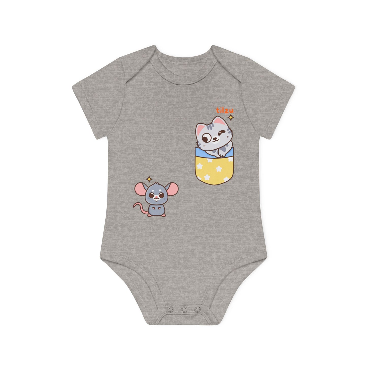 Tilzu Baby Organic Short Sleeve Onesie Cat and Mouse