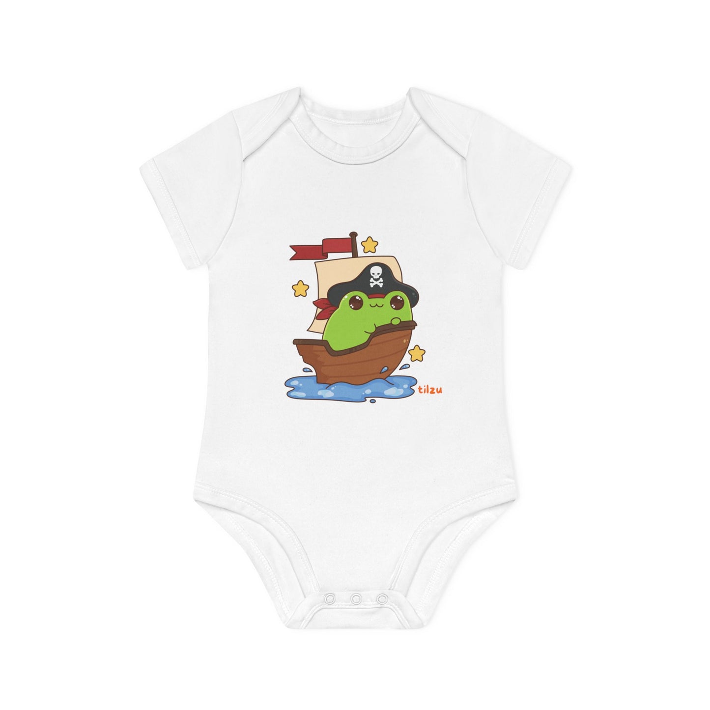 Tilzu Baby Organic Short Sleeve Onesie Frog on a Ship