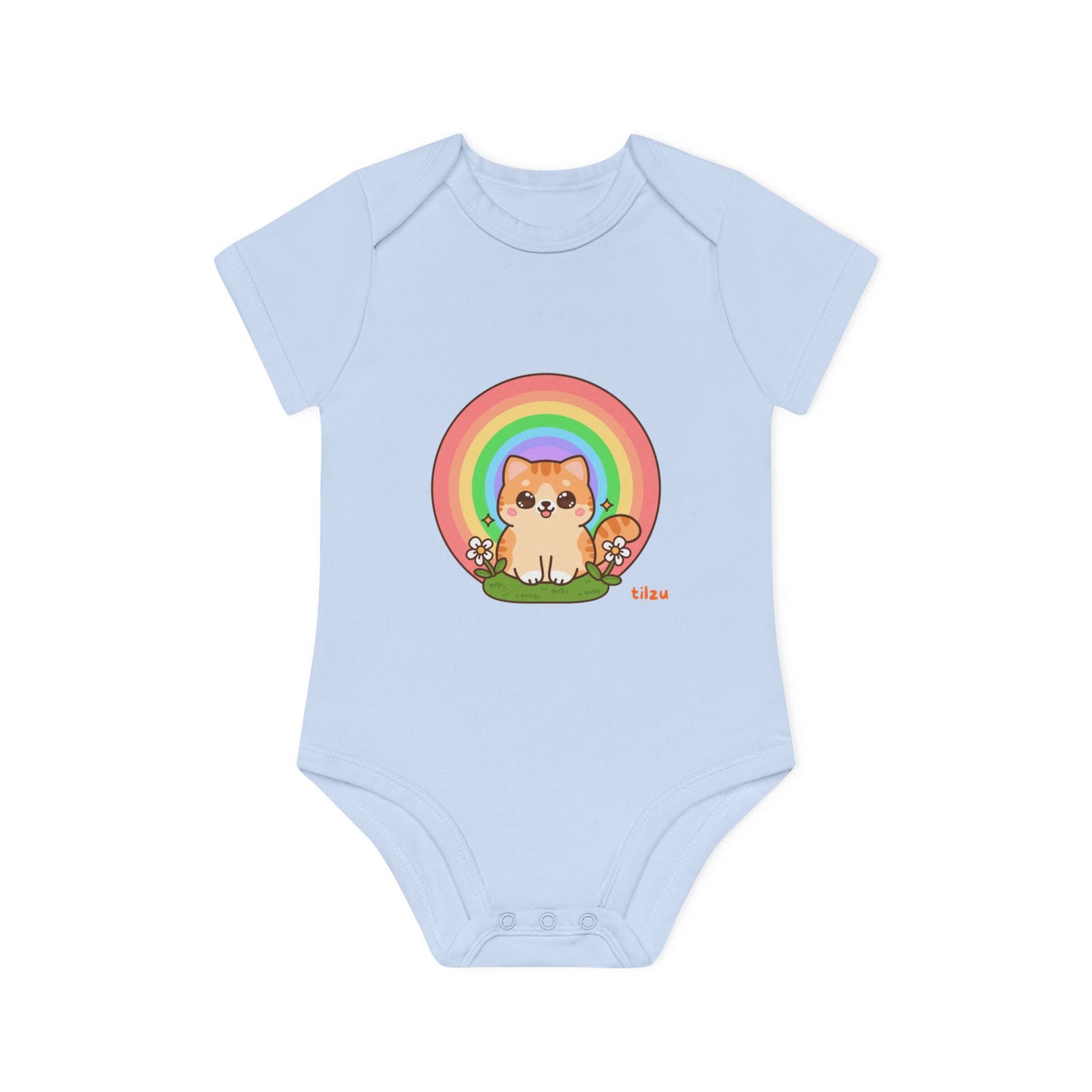 Tilzu Baby Organic Short Sleeve Onesie Kitten under Rainbow