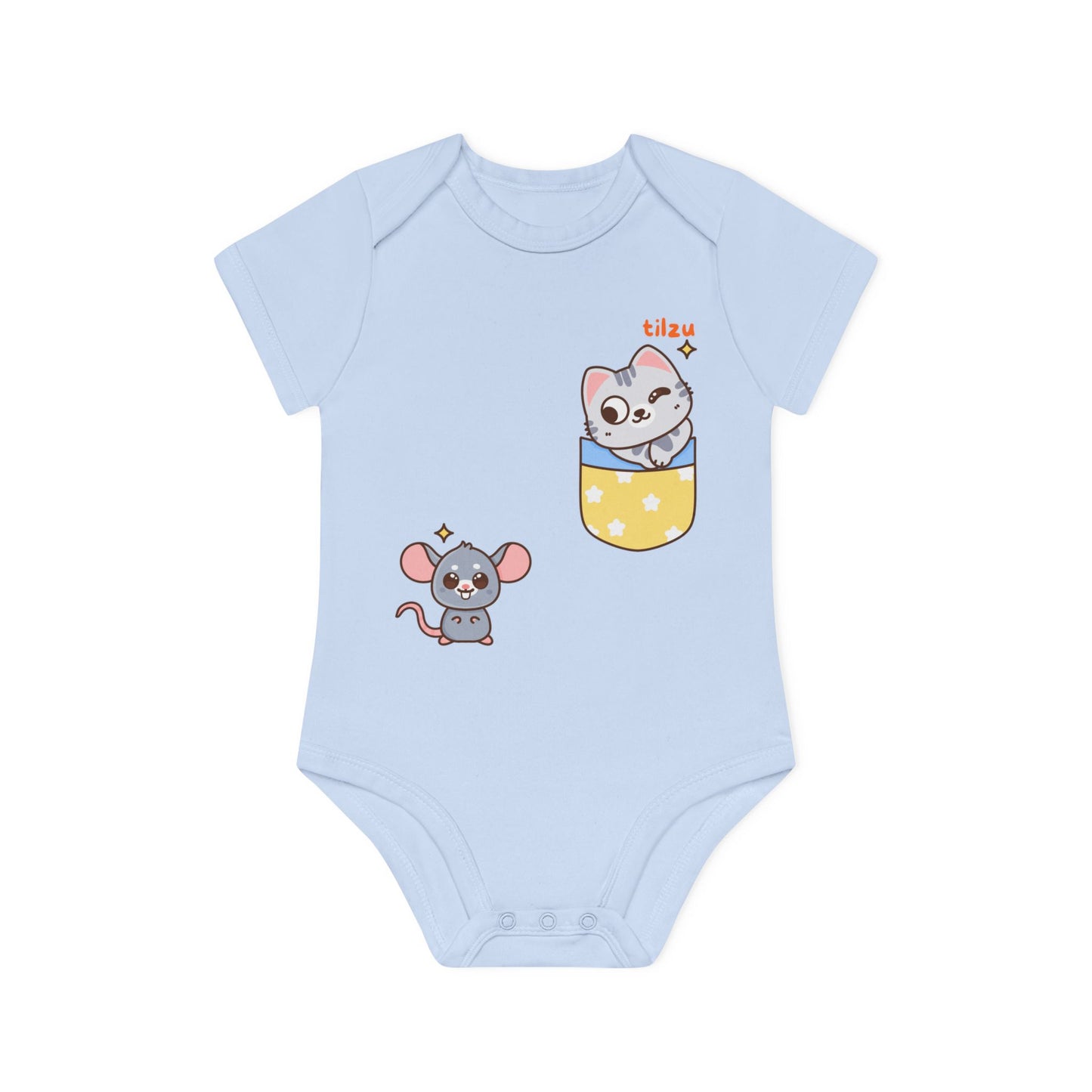 Tilzu Baby Organic Short Sleeve Onesie Cat and Mouse