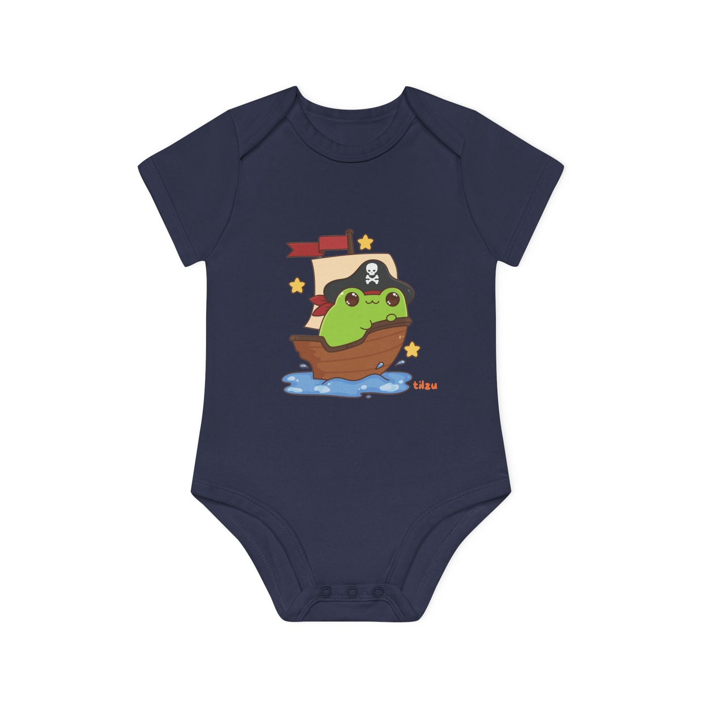 Tilzu Baby Organic Short Sleeve Onesie Frog on a Ship