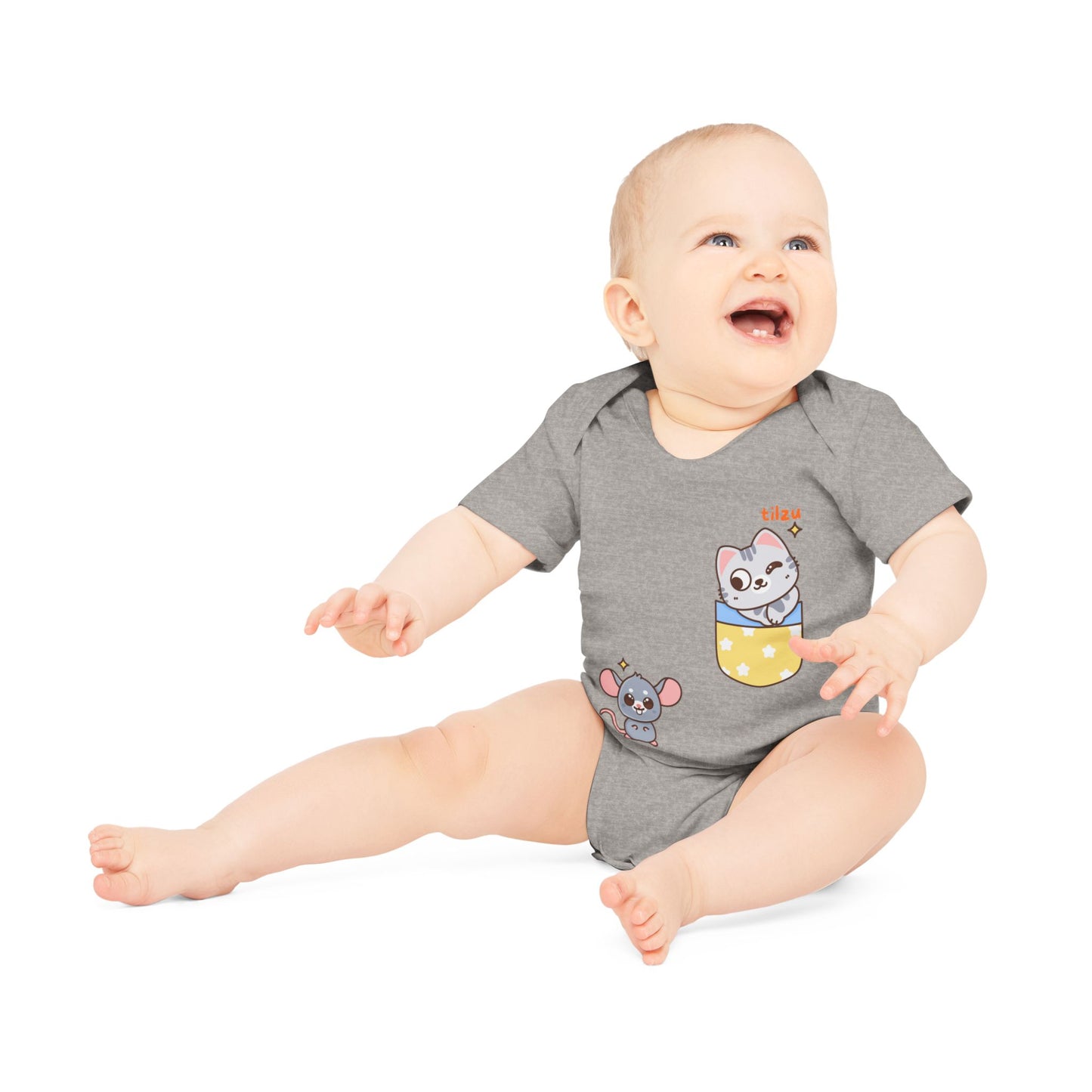 Tilzu Baby Organic Short Sleeve Onesie Cat and Mouse