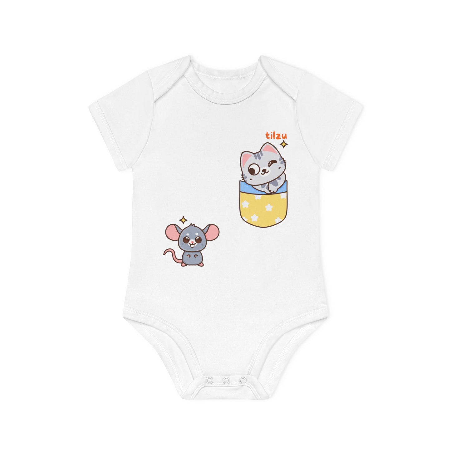 Tilzu Baby Organic Short Sleeve Onesie Cat and Mouse