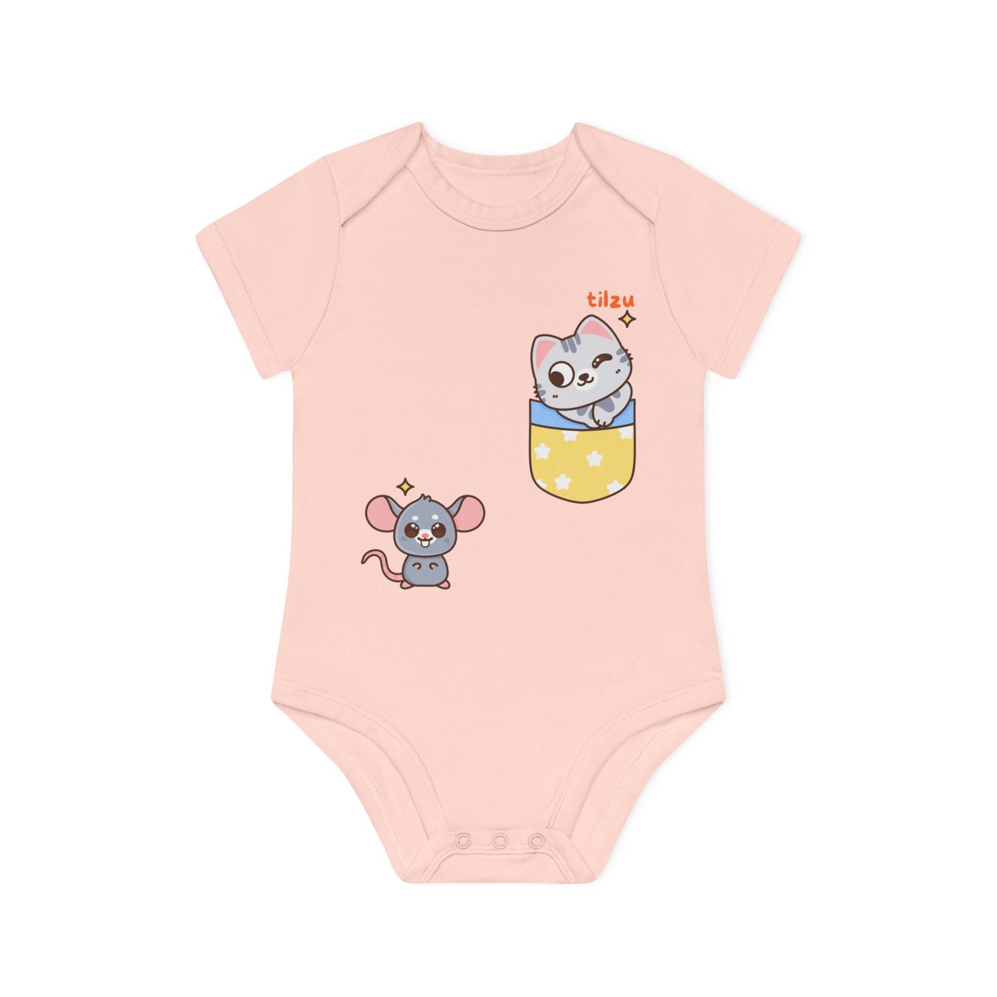 Tilzu Baby Organic Short Sleeve Onesie Cat and Mouse