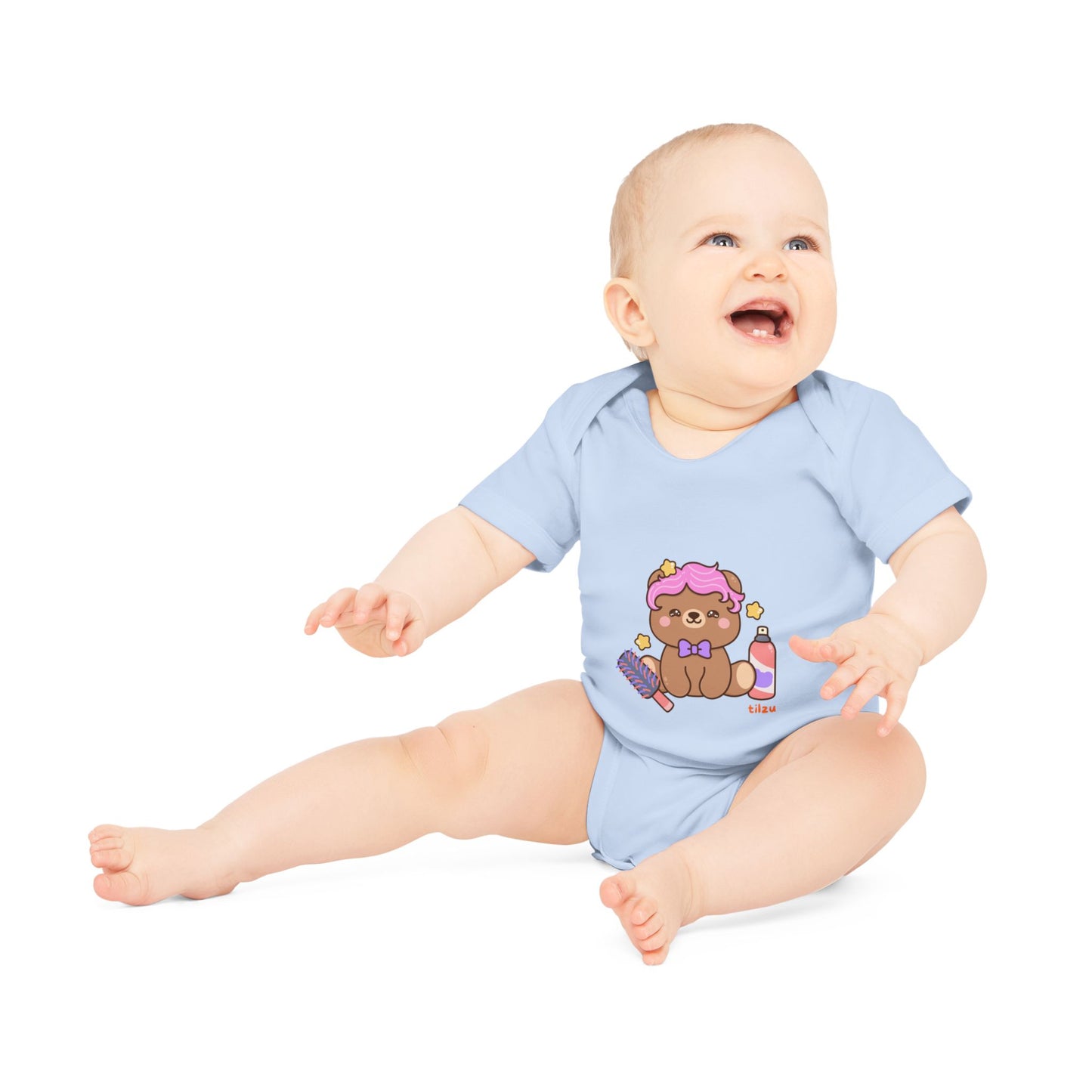 Tilzu Baby Organic Short Sleeve Onesie Hair Bear