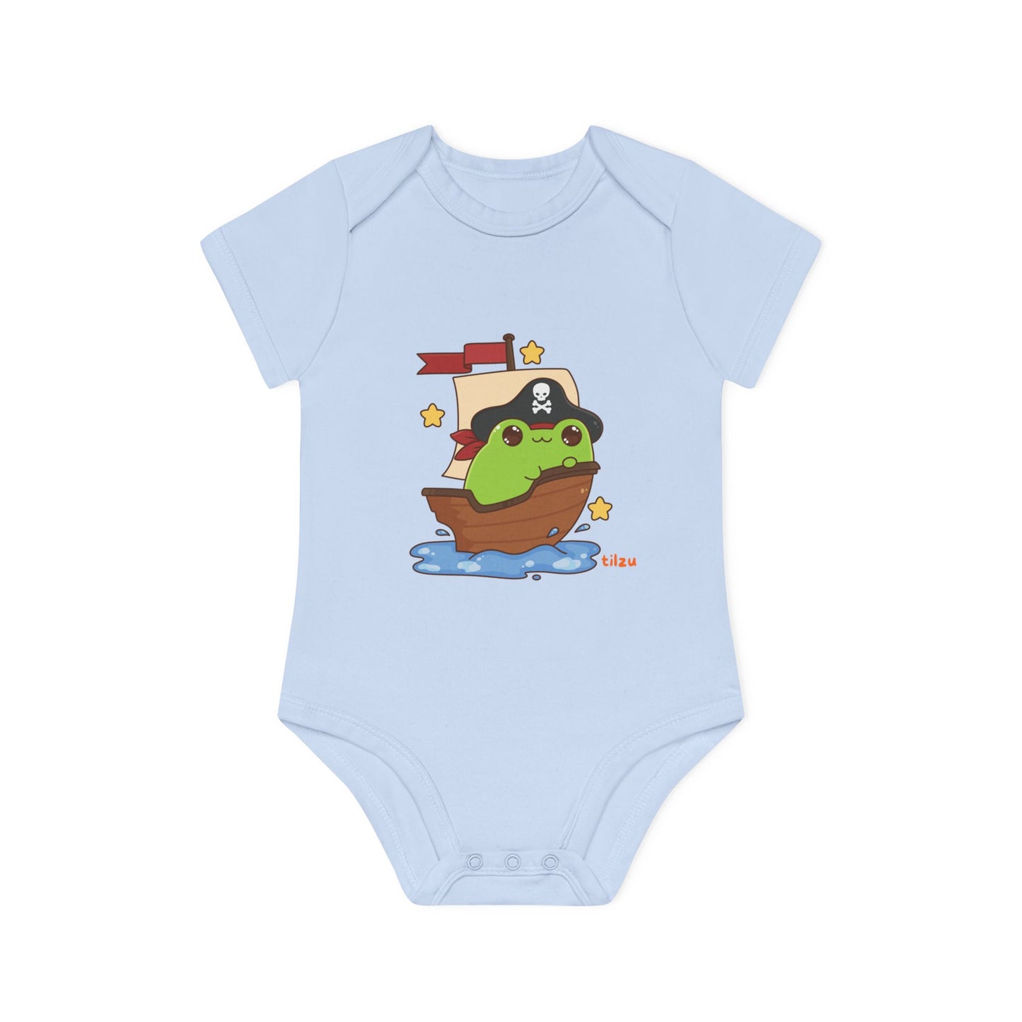 Tilzu Baby Organic Short Sleeve Onesie Frog on a Ship