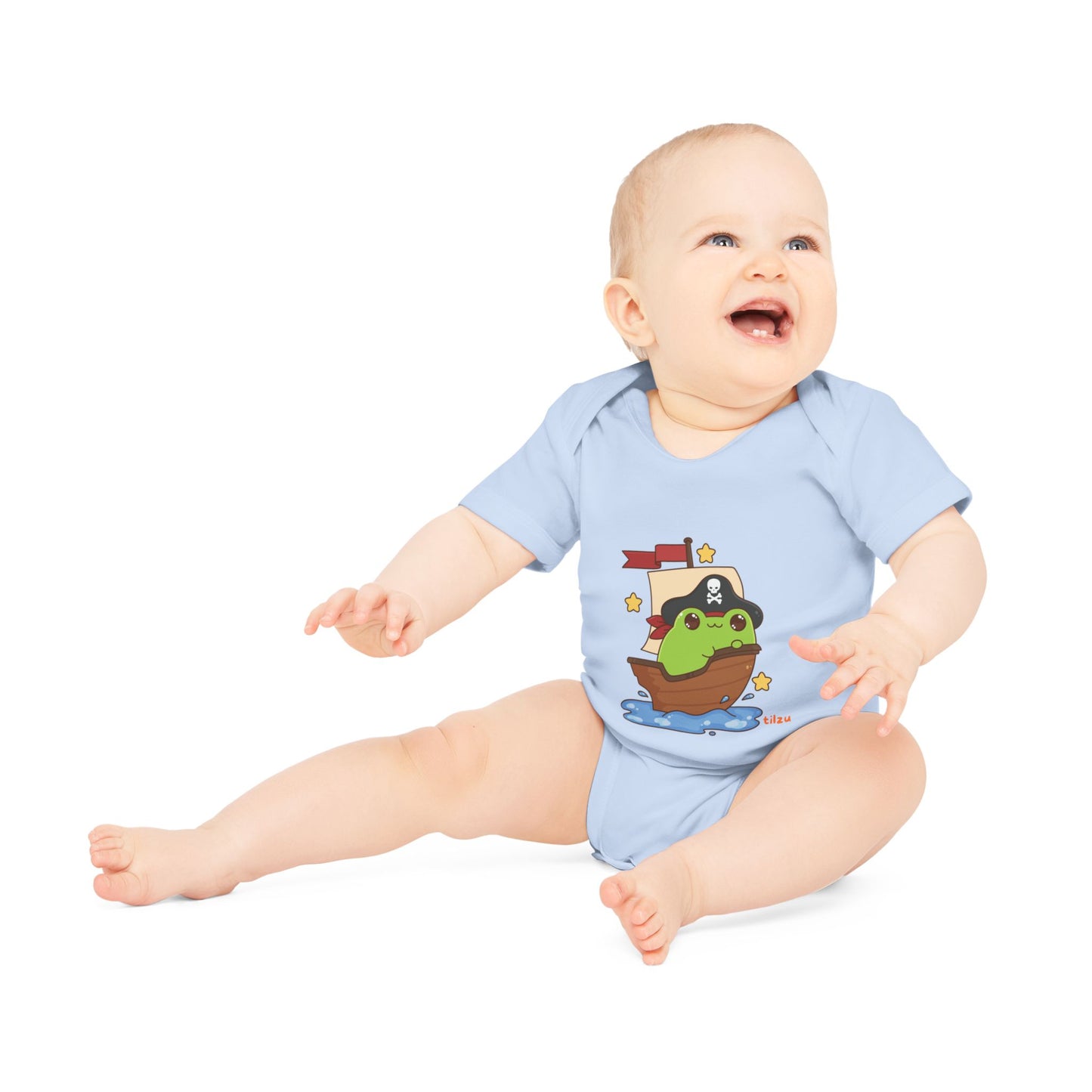 Tilzu Baby Organic Short Sleeve Onesie Frog on a Ship