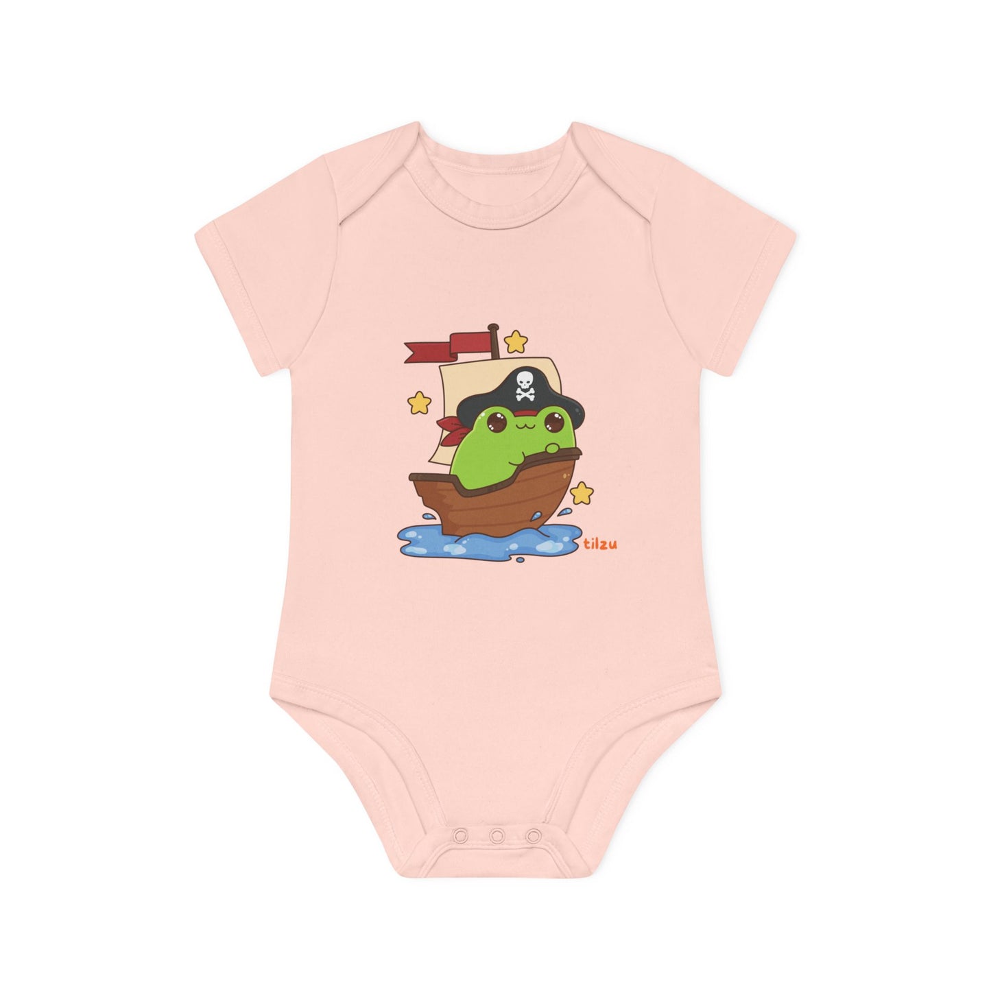 Tilzu Baby Organic Short Sleeve Onesie Frog on a Ship