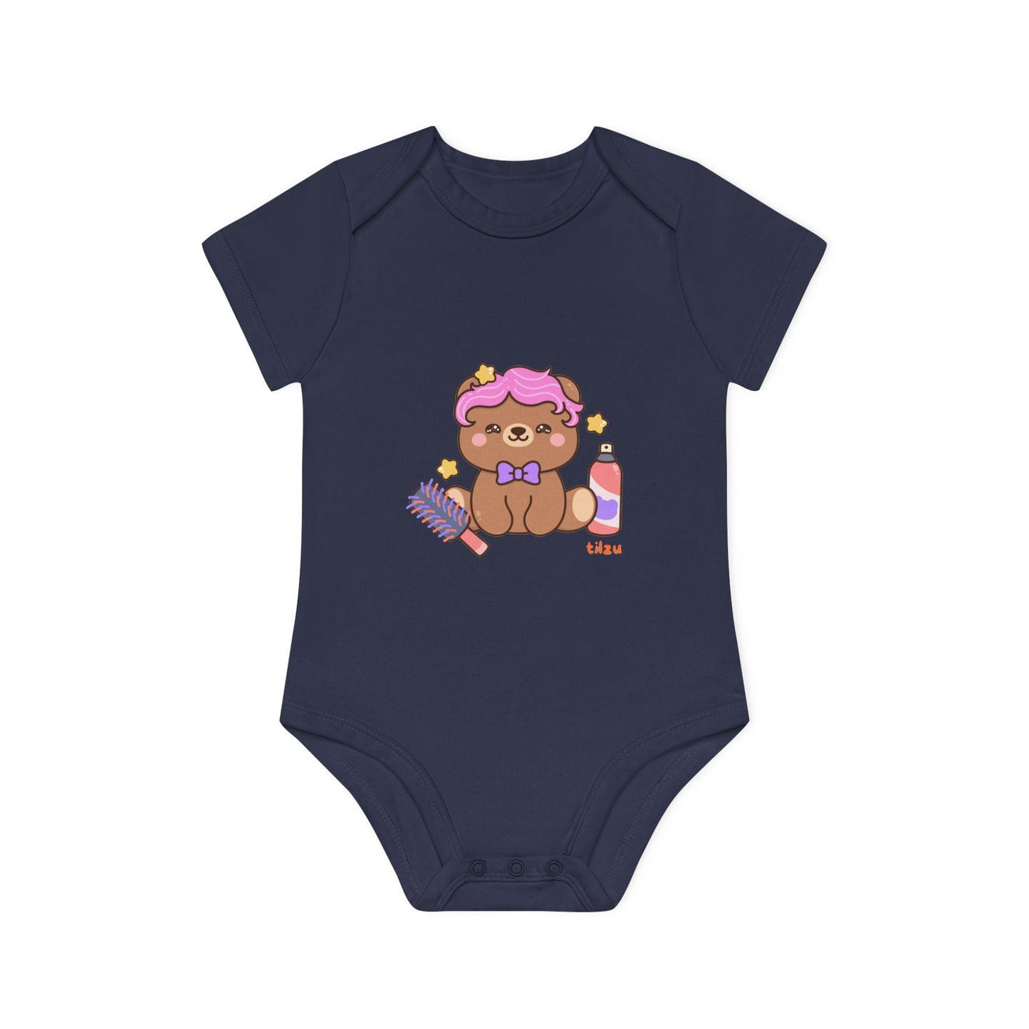 Tilzu Baby Organic Short Sleeve Onesie Hair Bear