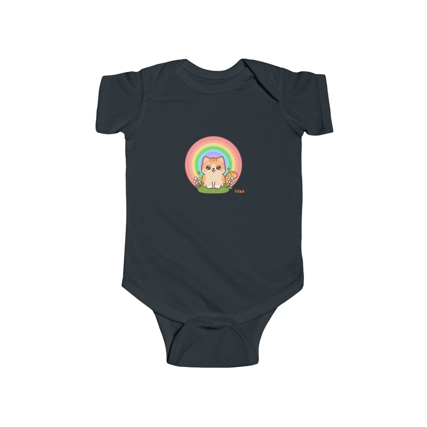 Infant Fine Jersey Bodysuit - Rainbow Kitten