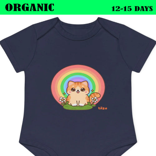 Tilzu Baby Organic Short Sleeve Onesie Kitten under Rainbow