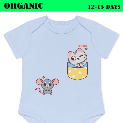 Tilzu Baby Organic Short Sleeve Onesie Cat and Mouse