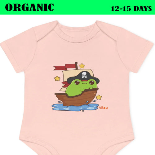 Tilzu Baby Organic Short Sleeve Onesie Frog on a Ship